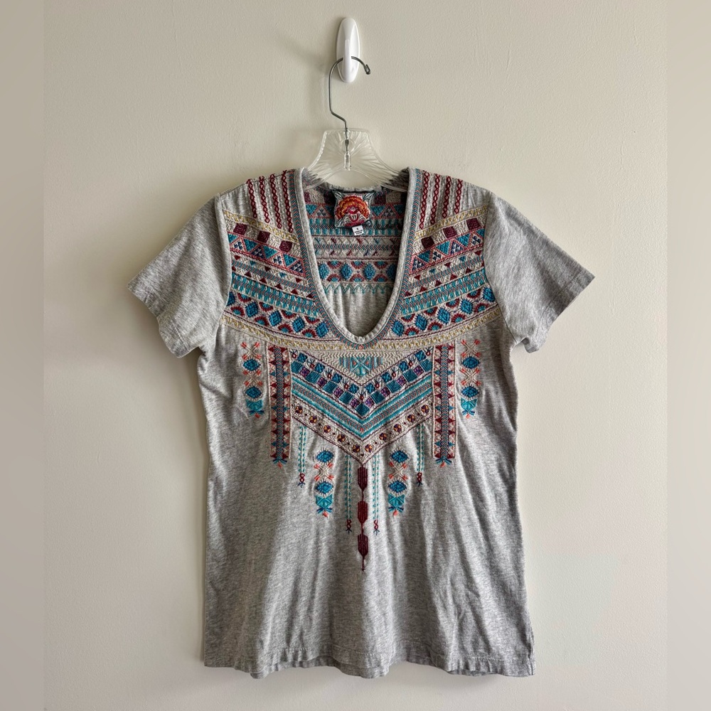 Johnny Was Embroidered Short Sleeve Top
